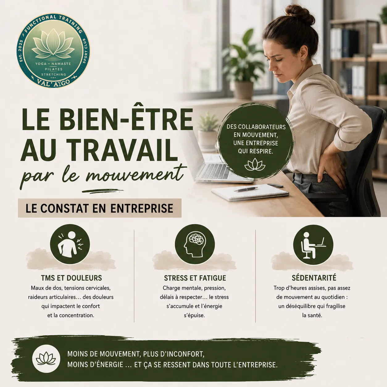 Le bien-être au travail par le mouvement : TMS, stress, fatigue et sédentarité